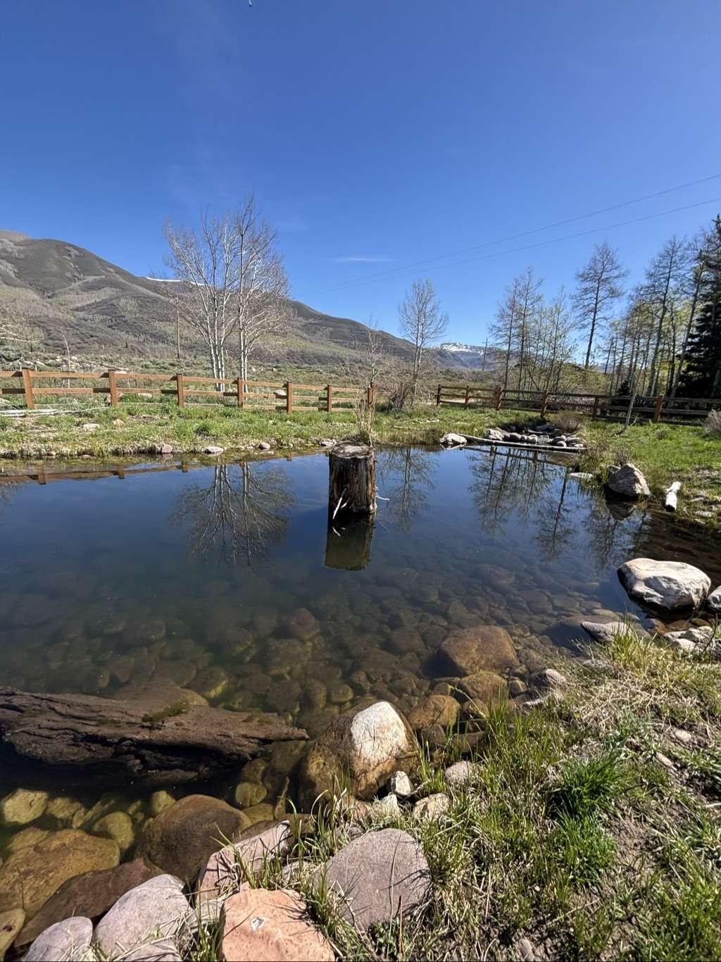 Managed pond in the Oakley area with mountains in the background