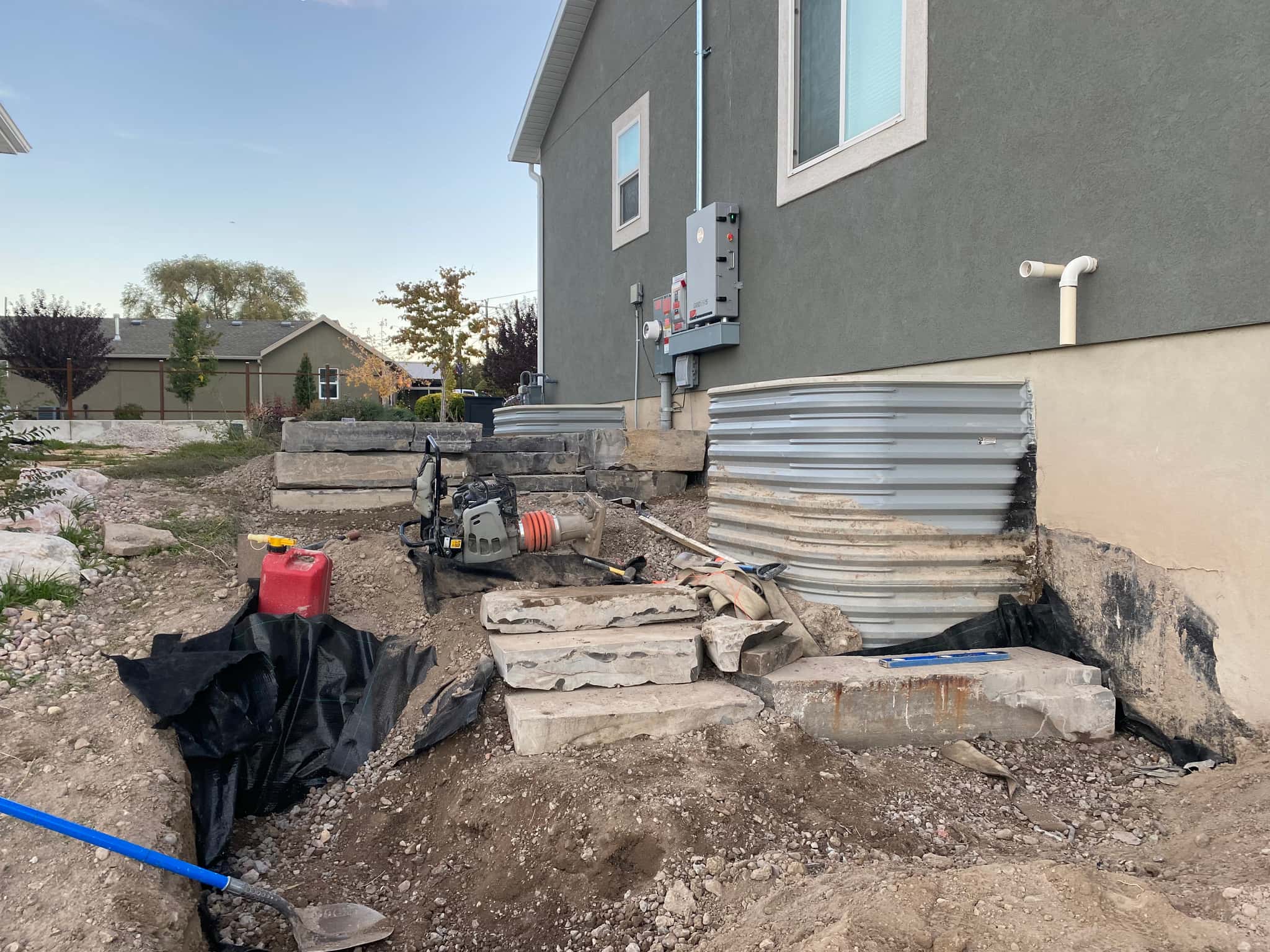 Masterful natural stone waterfall construction