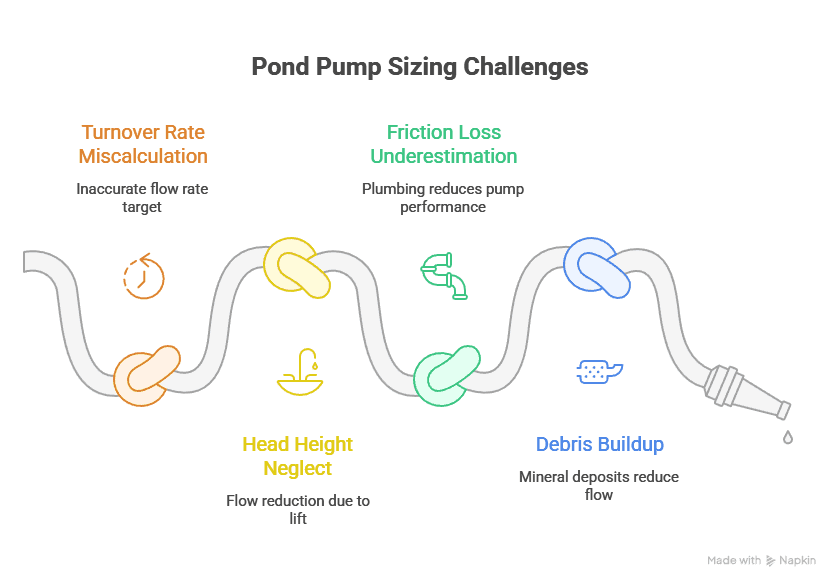 Visual guide for selecting the right pond pump size based on pond volume and flow requirements