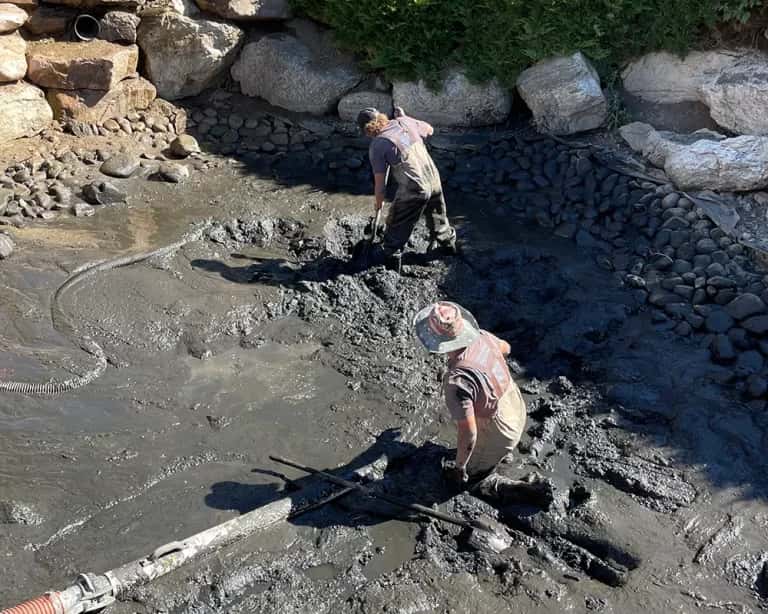 Pond maintenance visit including vacuuming and water quality restoration
