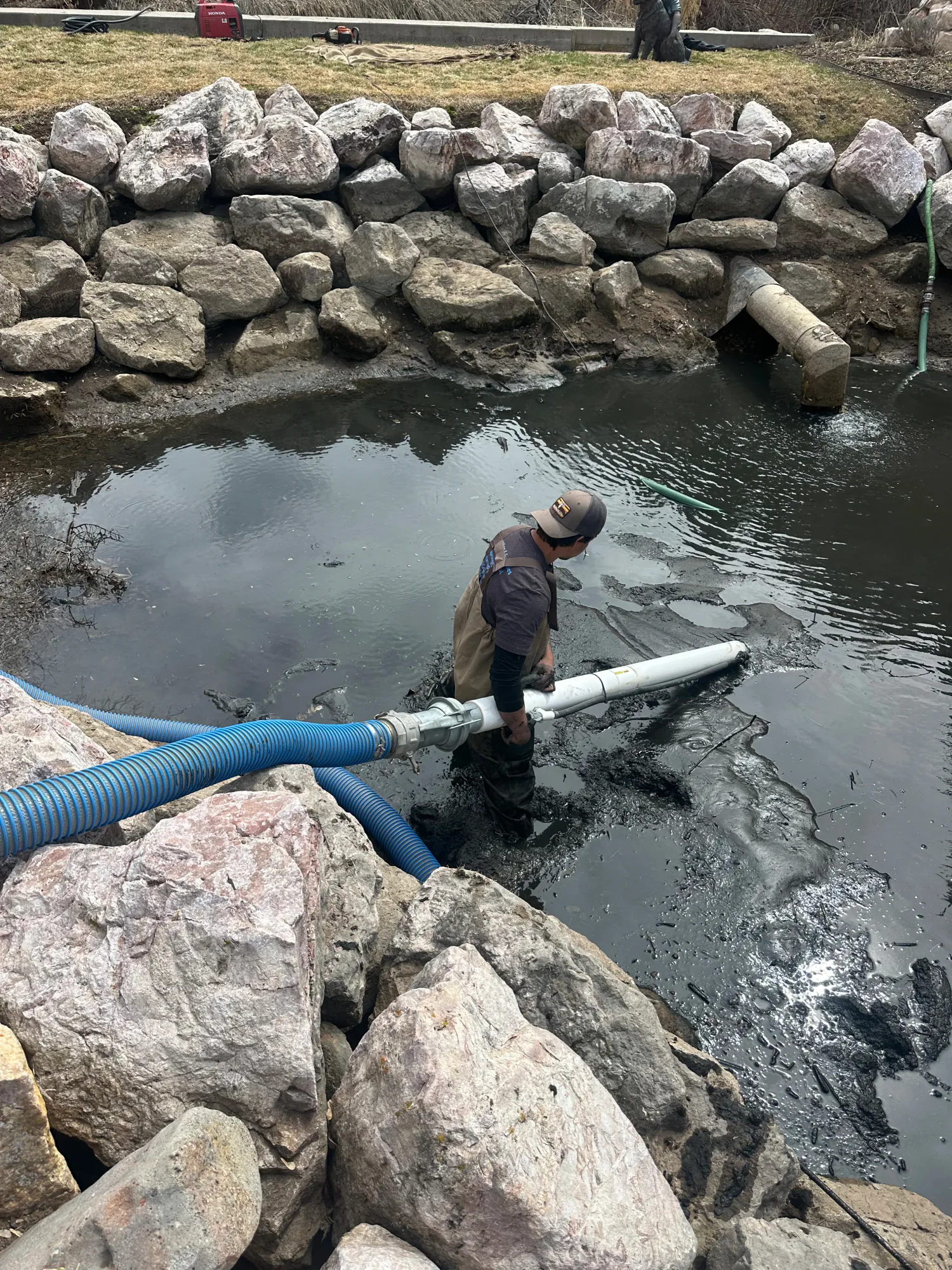 Pond dredging and sediment removal operations