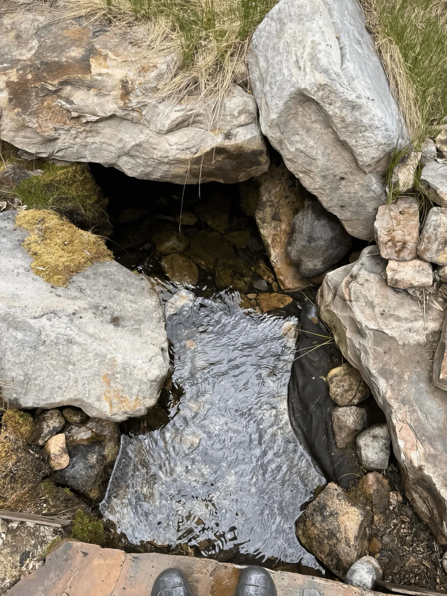 Stream and waterfall construction in progress