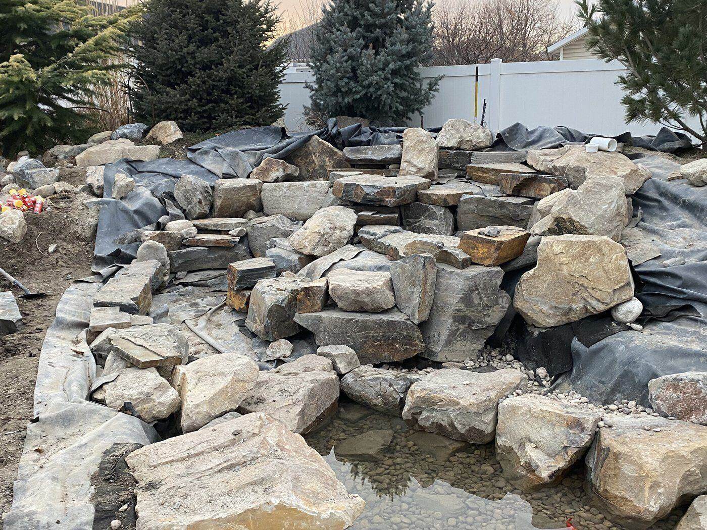 Rockwork staged for pond construction