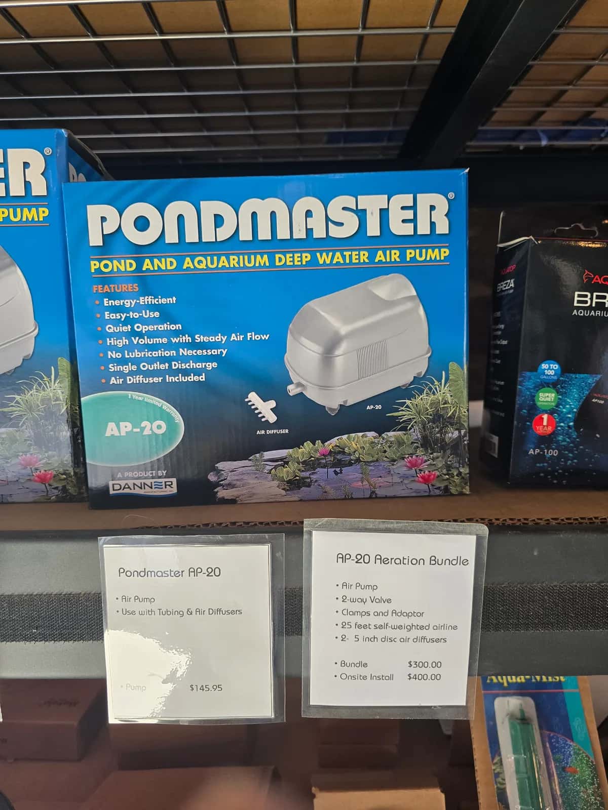 Pondmaster and Pro-Line pond pumps on display at Utah Water Gardens retail store
