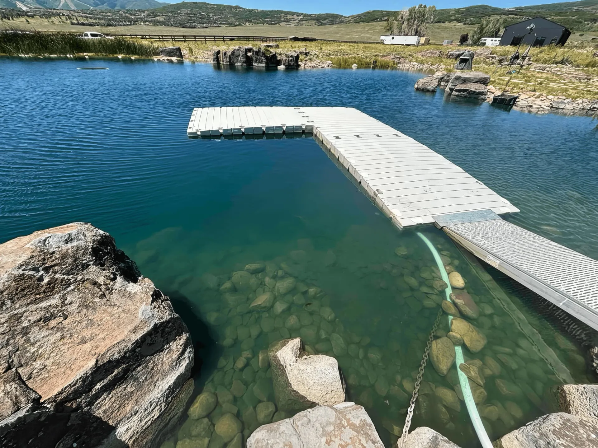 Pond and water garden with natural stone edging