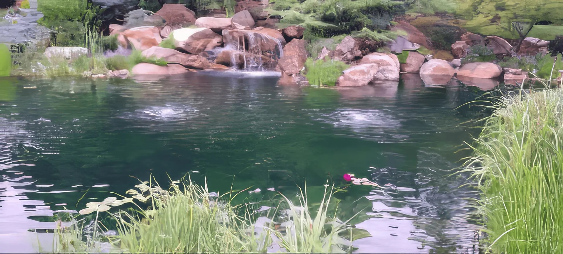 Crew removing debris from a Park City pond surrounded by aspens