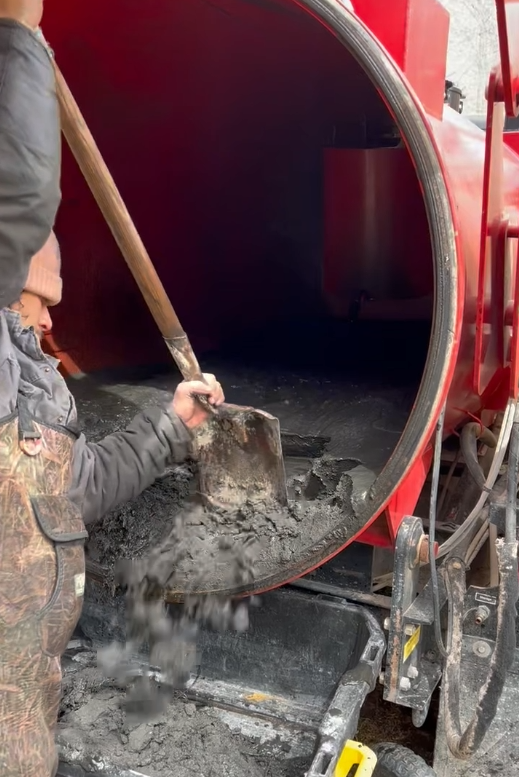 Pond vacuuming results showing cleaner bottom after sludge removal